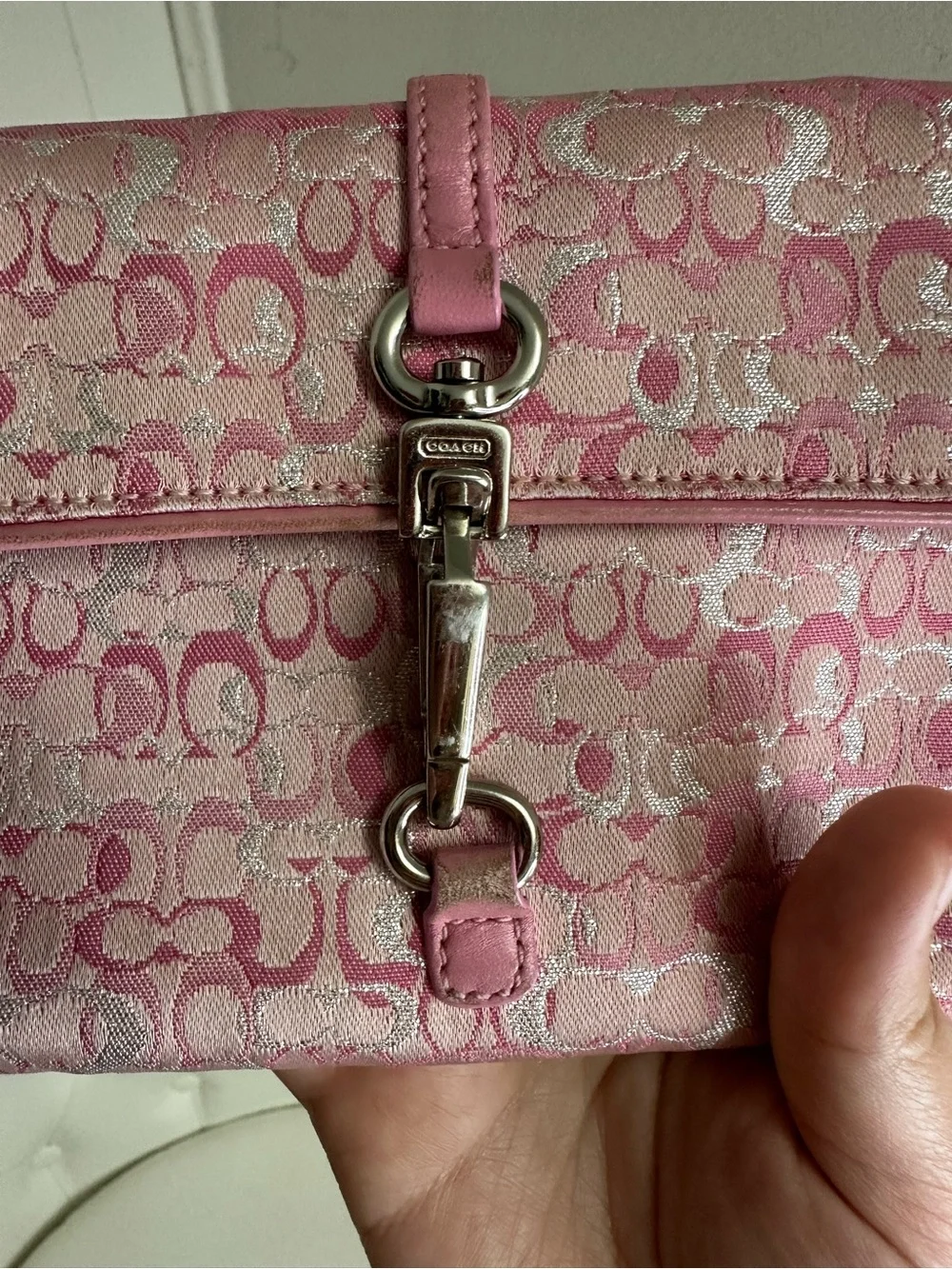 Coach Pink Signature Jacquard Shoulder Clutch
